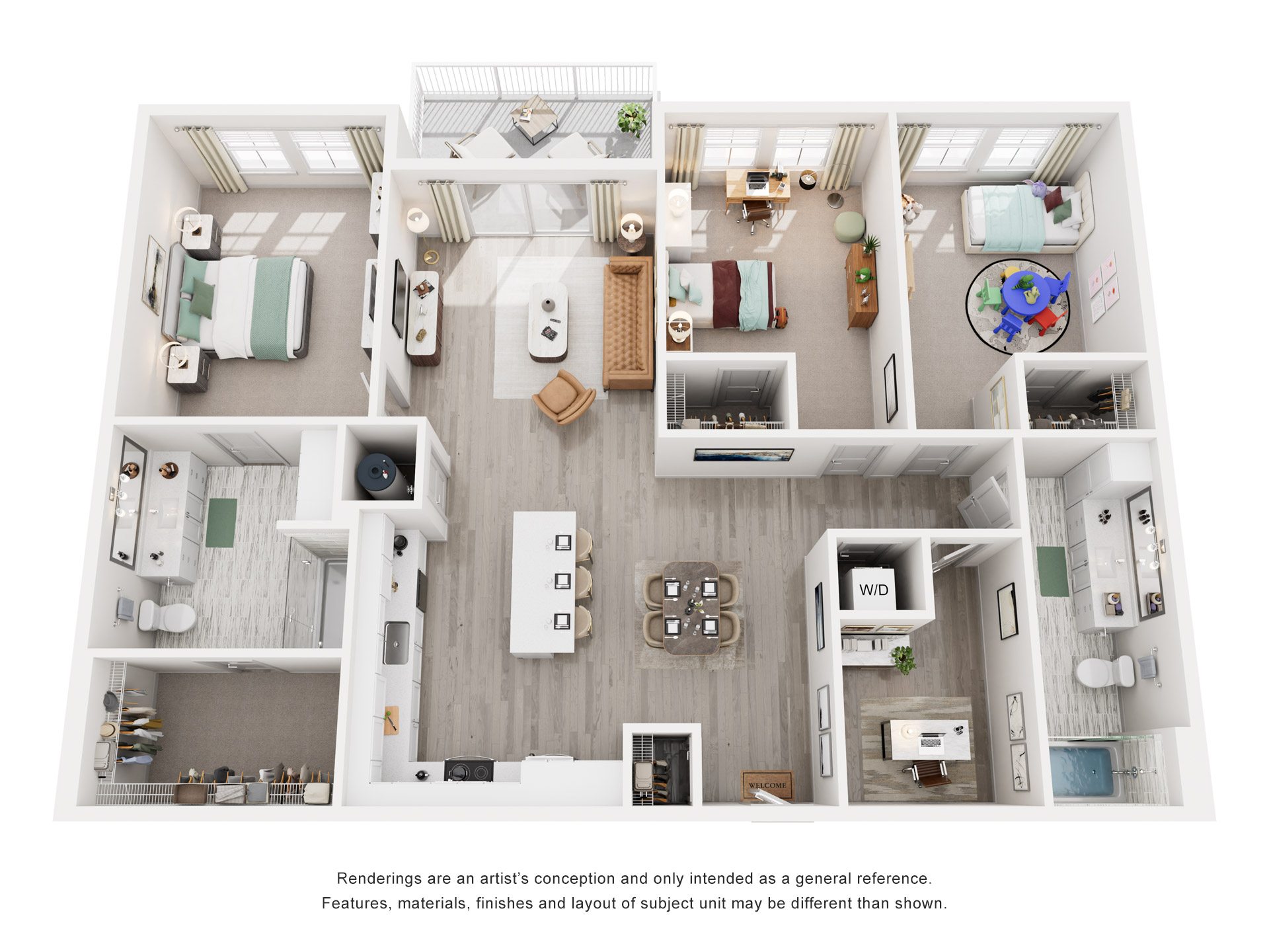 Floor plan for 3 beds, 2 baths, 1437 sqft